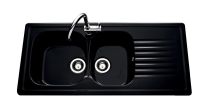 Logo Villeroy & boch - targa - evier  encastrer villeroy & boch 2 bacs, 1 gouttoir coloris glossy black ev6752 01 36