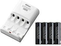 Logo Nikon, produit r�f�rence : kit chargeur + 4 nimh