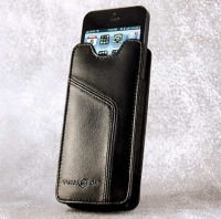 Logo Ten97 leather calfskin pouch, pour iphone 5-5c-5s, 4-4s, noir 17655