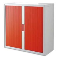 Logo Paperflow easyoffice armoire dmontable corps en ps teint blanc rideau rouge - dim l110x h104x p41, 203893