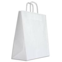 Logo Emballage paquet de 100 sacs kraft blanc 110g poignes torsades 40x47x19 cm 177084