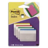 Logo Post-it blister de 4 x 6 marque-pages rigides, coloris classiques (rouge, bleu, vert, jaune) 068263