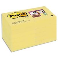 Logo Post-it lot de 12 blocs repositionnables super sticky 90 feuilles jaune 4,76 x 4,76 mm 228964