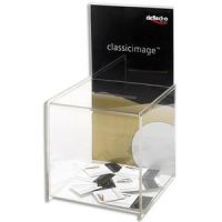Logo Deflecto urne avc pte-affich : 38,6 x 21,3 x 21,3 cm, pte-affich 37,5 x 20,3 cm, fente 10 x 0,9 cm 719949