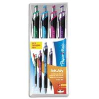 Logo Papermate pochette 4 billes inkjoy 550 rtractable, pointe moyenne, encre assortie, corps caoutchouc 318589