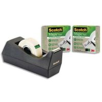 Logo Scotch lot de 3 rubans scotch magic recycl, 19mmx30m + 1 dvidoir recycl c38 noir 313446