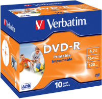 Logo Verbatim pack de 10 botiers cristal dvd-r imprimables 4,7go 16x 43521 127446