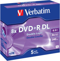 Logo Verbatim pack de 5 dvd+r dual layer double couche / botier cristal 8,5gb 8x 43596 399795