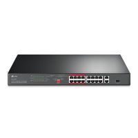 Logo Tl-sl1218p / 16-port 10/100mbps + 2-port gigabit rackmount switch with 16-port poe+ port: 16 10/100 mbps poe+ ports, 2 gigabit