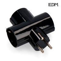 Logo Prise triple noire avec baklite t/tl 16a 250v (rtracte) [e3-40059]