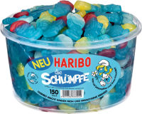 Logo Haribo bonbons glifis les schtroumpfs, bote ronde de 150 9540003