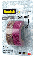 Logo Scotch blister duo pack ruban expression (maskingtape) paillet rose & multicolor 15mmx5m 274328