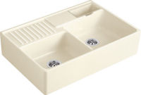 Logo Evier  poser villeroy & boch 2 bacs, 1 vide-sauce, 1 gouttoir coloris crme ev6323 92 kr