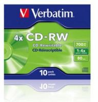 Logo Verbatim cd-rw 80 min. / 700 mb 1-4x pack de 10 botier cristal 1905942