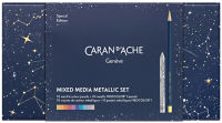 Logo Caran d'ache set mixed media metallic cosmic blue, 20 pices 86040710