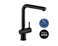 Logo Mitigeur de cuisine luisina avec traitement biomaster antibactrien, bec pivotant noir avec douchette extractible monojet lv117/