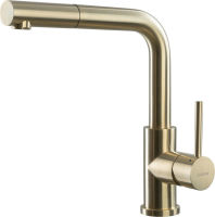 Logo Mitigeur de cuisine luisina, bec pivotant inox massif pvd dor avec douchette extractible monojet rc304do018