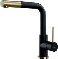 Logo Mitigeur de cuisine luisina, bec pivotant inox massif pvd noir mat et dor avec douchette extractible monojet rc304do718