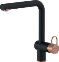 Logo Mitigeur de cuisine luisina, bec pivotant noir mat et cuivre avec douchette extractible monojet rc0009do994
