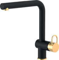 Logo Mitigeur de cuisine luisina, bec pivotant noir mat et dor mat avec douchette extractible monojet rc0009do991