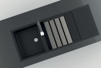 Logo Planche duoline inox bross - egouttoir rabattable l480 x l338 mm en inox bross et planche  dcouper en verre noir aepla700407