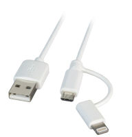 Logo C�ble usb 2.0 mfi type-a - 2 en 1 - micro-b / lightning, 2,0 m, blanc k5351ws.2