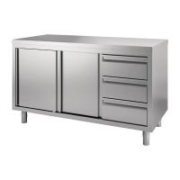 Logo Table armoire inox avec portes coulissantes et 3 tiroirs  droite gastro m 1500 x 700 x 850/900mm gn164