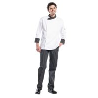 Logo Pantalon de cuisine mixte chaud devant ligne noir ray noir et blanc 50 a140-56
