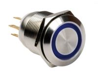 Logo Bouton poussoir inox bleu 19mm no+nc 12v dc bornier a vis pb19noncb12