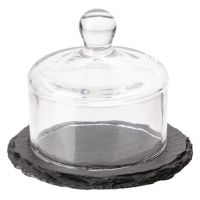 Logo Plateau en ardoise avec cloche en verre aps gh408