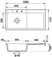 Logo Amor blanc brillant - evier � encastrer luisina 1 grand bac, 1