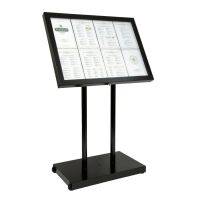 Logo Porte-menu � led blanches en acier noir securit 8xa4 avec poteau et socle cx074
