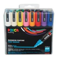 Logo Uni-ball pochette 16 marqueurs posca peinture  eau, encre pigmentation assortie, pte moy pc5m/16a ass22 706400