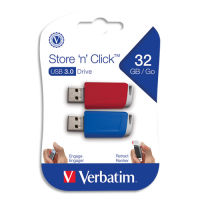 Logo Verbatim pack de 2 cls usb 3.0 rtractables 32go store 'n' click rouge/bleu 49308 433791