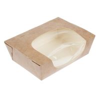 Logo Barquettes � salade kraft recyclables avec fen�tre ac�tate 825ml (lot de 200) fa392