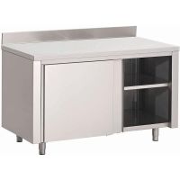 Logo Table armoire inox avec portes coulissantes et dosseret gastro m 1500 x 700 x 850mm gn159
