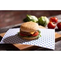 Logo Papier d'emballage burger fiesta compostable points bleus 250x300 (lot de 200) hy783