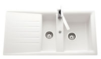 Logo Polka blanc - evier � encastrer luisina 1 bac, 1 vide-sauce, 1 �gouttoir coloris blanc ev277ve 006