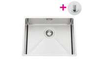 Logo Vibrato inox lisse - cuve sous-plan luisina 1 grand bac coloris inox lisse, vidage tirette laiton satin�e evsp54il7