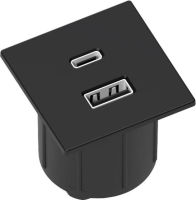 Logo Nano carr� noir - prise � encastrer carr�e coloris noir 1 prise usb-a et 1 prise usb-c ac020h09s01