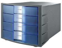 Logo Han module de classement impuls, 4 tiroirs, en polystyrne, gris et bleu. dim. l29,4 x h23,5 x p36,8 268732