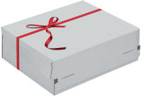 Logo Colompac bote d'expdition cadeau blanche imprim rouge, fermeture autocollante l24,1 x h9,4 x p16, 297175