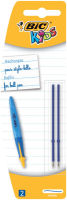 Logo Bic blister 1 stylo bille twist beginners+1 recharge. pointe large, encore bleue. corps rose ou bleu 302294