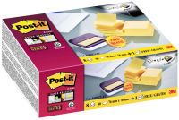 Logo Post-it lot de 8 blocs z-notes super sticky jaunes 76x76mm, 90 feuilles + dvidoir box violet offert 304558
