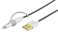 Logo Ednet cble usb2.0 charge/transfert de donnes 2en1:lightning+micro usb, certifi mfi noir/blanc 1m  386756