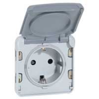 Logo Prise 2p+t contact latral de terre prog plexo composable gris - 16 a - 250 v 069570