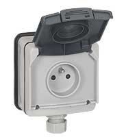 Logo Prise 2p+t � volet - 16 a - 250 v~ - plexo 66 monobloc gris - ip66/ik08 090466