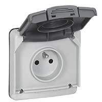 Logo Prise 2p+t � volet - 16 a - 250 v~ - plexo 66 composable gris - ip66/ik08 090486