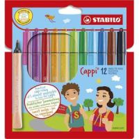 Logo Stabilo pochette 12 feutres cappi. capuchon+lacet pour les attacher. pointe moyenne. coloris assorti 329878