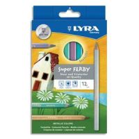 Logo Lyra etui 12 crayons de coloriage super ferby. corps triangulaire, mine 6,50mm. coloris mtalliques  636376